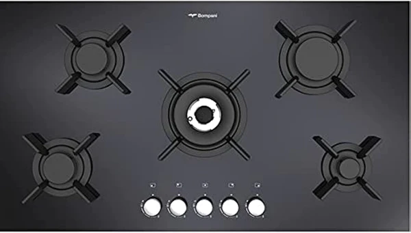 Bompani Gas Hobs Glass 90 Cm 5 Gas Burners Auto Ignition Cast Iron Grids