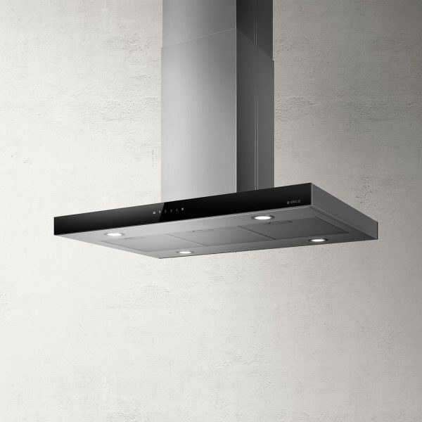 Elica Joy Island 90cm Black Glass Stainless Steel Island Cooker Hoods
