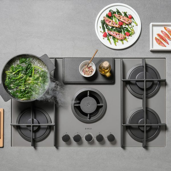 Elica Nikolatesla Flame Grey Glass Built-in Gas Hob 88cm