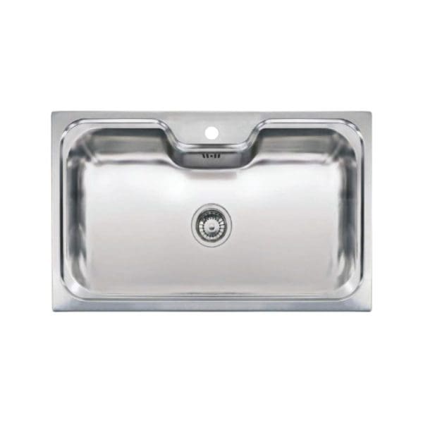 Stainless steel kitchen sink with single basin and modern design, ideal for kitchen renovation and remodeling projects. Durable, easy to clean, perfect for home or commercial kitchens.