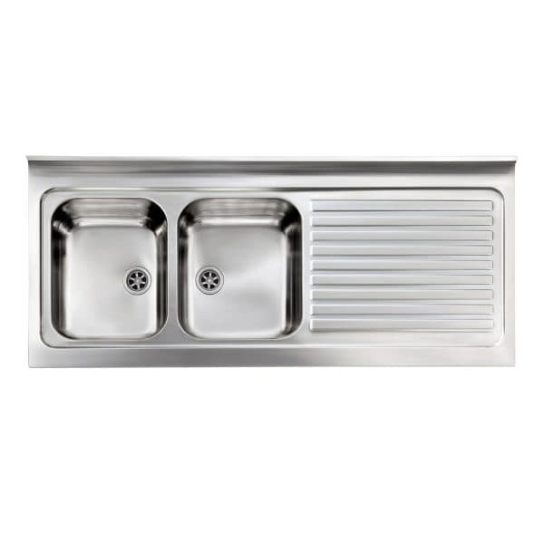 Stainless steel kitchen sink with dual basins and a draining board, ideal for modern kitchen renovations and durable food prep areas. Premium quality, easy to clean, and corrosion-resistant.