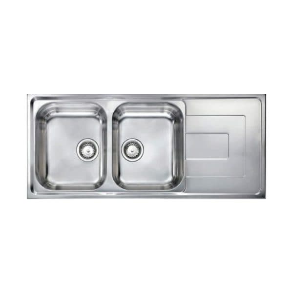 Stainless steel dual-basin kitchen sink with drainboards, ideal for modern kitchen remodeling and heavy-duty food prep. Perfect for home or professional use, durable and easy to clean.
