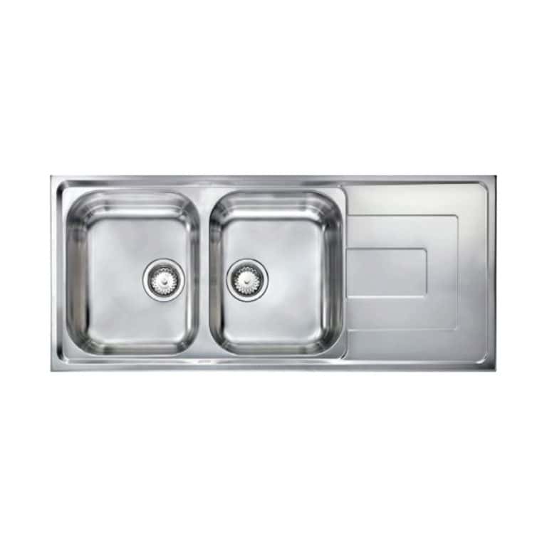Stainless steel dual-basin kitchen sink with drainboards, ideal for modern kitchen remodeling and heavy-duty food prep. Perfect for home or professional use, durable and easy to clean.
