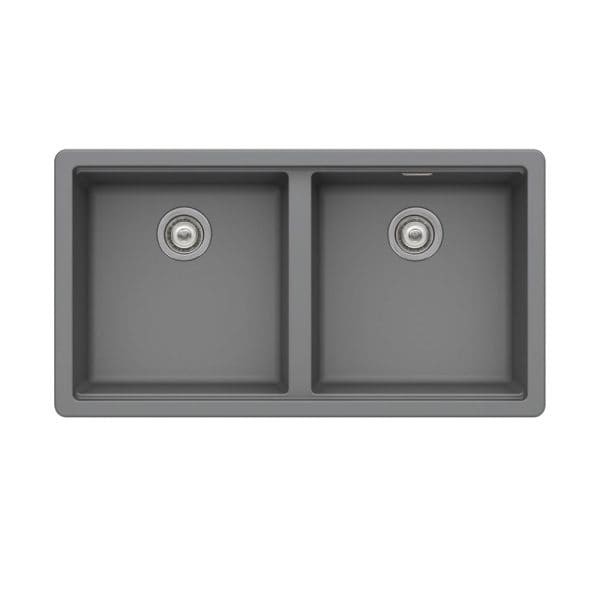 Stainless steel double kitchen sink with undermount installation, modern design, durable construction, perfect for contemporary kitchens.