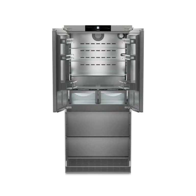 Premium stainless steel built-in refrigerator with multi-zone cooling, energy-efficient design, and spacious interior for modern kitchen appliances. Perfect for high-end kitchen renovations.