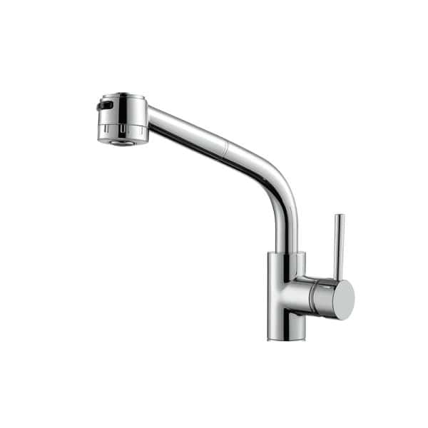 Sleek modern kitchen faucet with a polished chrome finish, single handle design, ideal for contemporary kitchen sink setups.