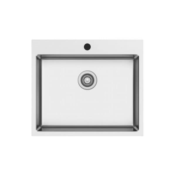Stainless steel kitchen sink with modern design, single basin, and durable construction for kitchen remodeling or new installations. Perfect for contemporary kitchen cabinetry.