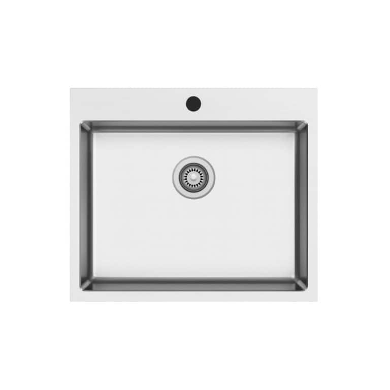 Stainless steel kitchen sink with modern design, single basin, and durable construction for kitchen remodeling or new installations. Perfect for contemporary kitchen cabinetry.