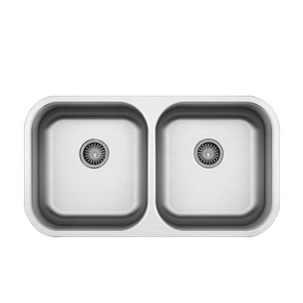 Stainless steel double kitchen sink with modern design, durable and easy to clean, perfect for kitchen remodeling and renovation projects.