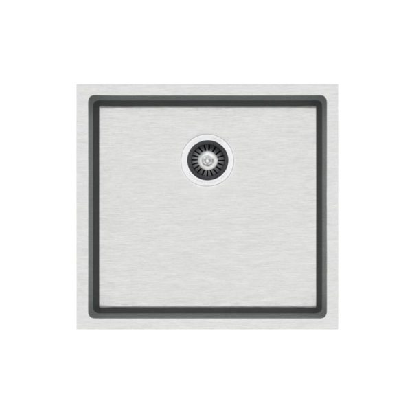 Stainless steel undermount kitchen sink with modern, sleek design and durable construction for kitchen remodeling and renovation projects. Perfect for contemporary kitchen setups.