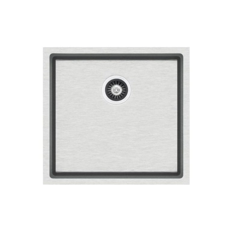 Stainless steel undermount kitchen sink with modern, sleek design and durable construction for kitchen remodeling and renovation projects. Perfect for contemporary kitchen setups.