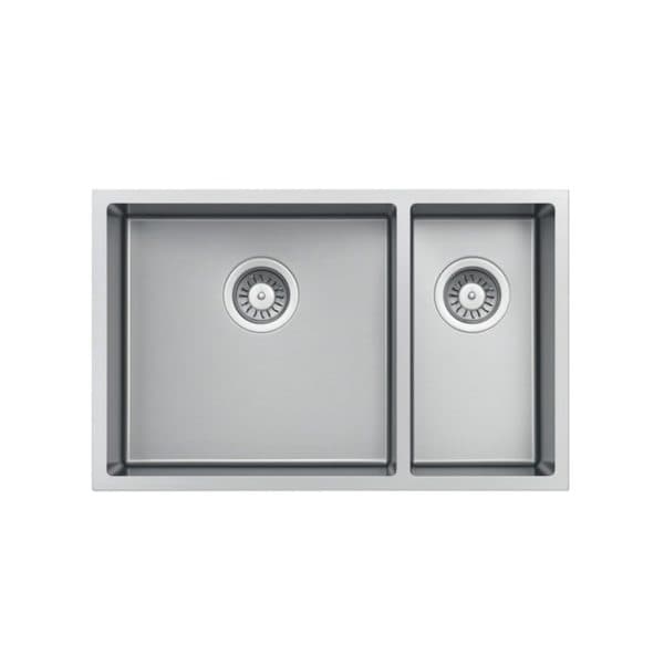 Stainless steel kitchen sink with dual basins and modern design, perfect for contemporary kitchen remodeling and stainless steel kitchen sink installation. Durable and easy to clean.