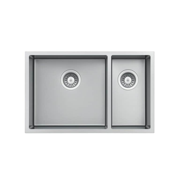 Stainless steel kitchen sink with dual basins and modern design, perfect for contemporary kitchen remodeling and stainless steel kitchen sink installation. Durable and easy to clean.