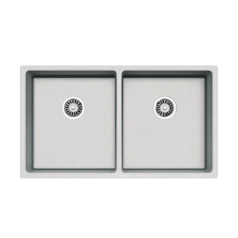 Stainless steel double kitchen sink with two basins, modern design, suitable for contemporary kitchens, durable and easy to clean.