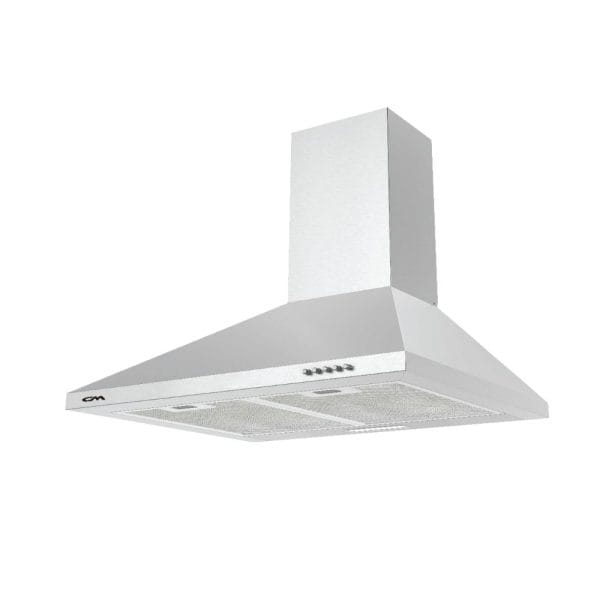 Stainless steel kitchen range hood, modern ventilation system, wall-mounted design, energy-efficient, ideal for home or professional kitchens.