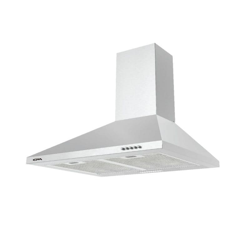 Stainless steel kitchen range hood, modern ventilation system, wall-mounted design, energy-efficient, ideal for home or professional kitchens.