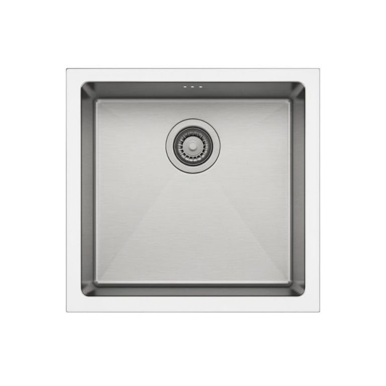 Stainless steel under-mount kitchen sink with modern design and easy-to-clean surface. Perfect for contemporary kitchens, offering durability and sleek style.