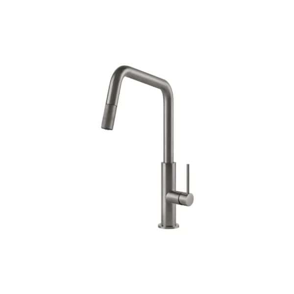 Stainless steel kitchen faucet with modern high-arc design for kitchen sink, single-handle control, durable and sleek for contemporary kitchens.