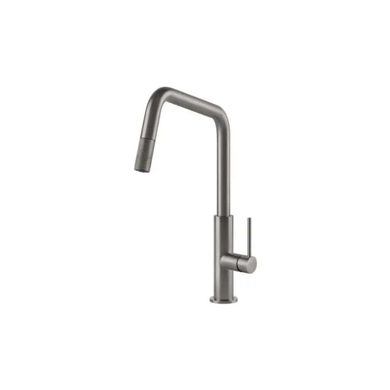 Stainless steel kitchen faucet with modern high-arc design for kitchen sink, single-handle control, durable and sleek for contemporary kitchens.
