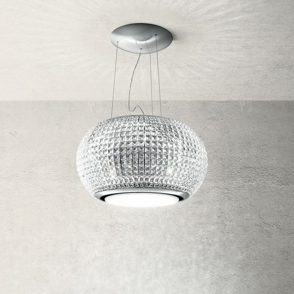 Elica Interstellar 65cm Island Hood - With A Clear Glass Finish