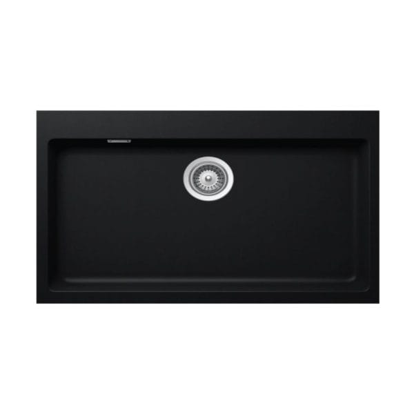 Stainless steel kitchen sink with modern black finish, single basin design, and durable construction for kitchen countertop use. Ideal for contemporary kitchens, easy to clean, and resistant to stains and corrosion.