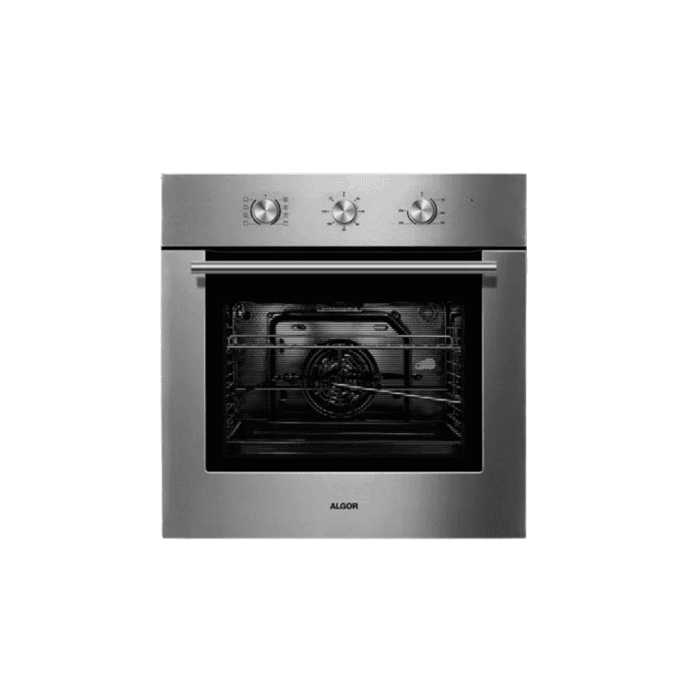 Stainless steel electric oven with modern control knobs, perfect for home cooking and baking. Durable, sleek design complements contemporary kitchen decor. Ideal for culinary enthusiasts seeking high-quality appliances.