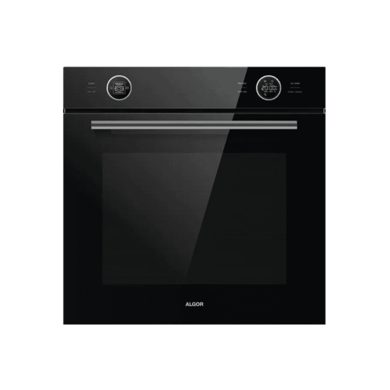 Black built-in convection oven with digital display and stainless steel handle for modern kitchen upgrades.
