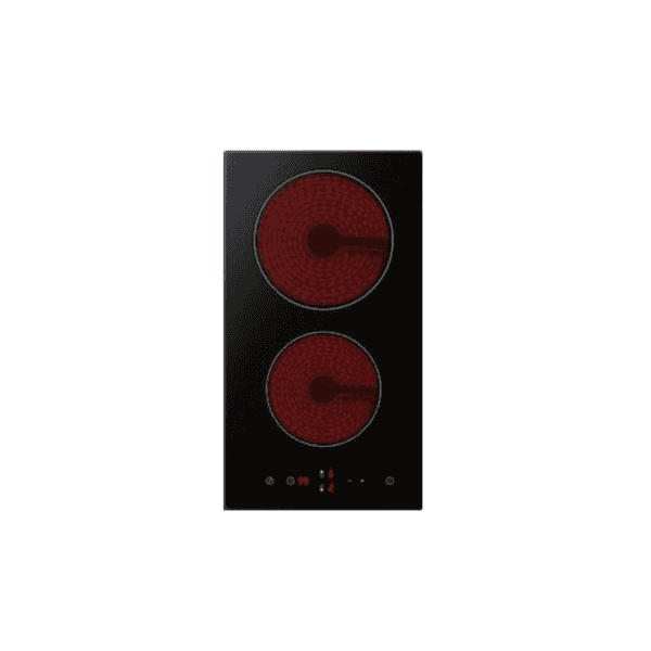 Electric stovetop with two red coil burners for kitchen cooking and appliances.