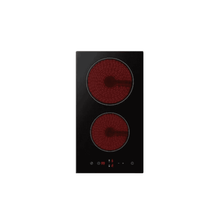Electric stovetop with two red coil burners for kitchen cooking and appliances.