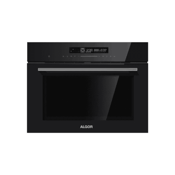 High-end black smart oven with digital touchscreen controls, modern design, perfect for premium kitchen appliances and cooking appliances.