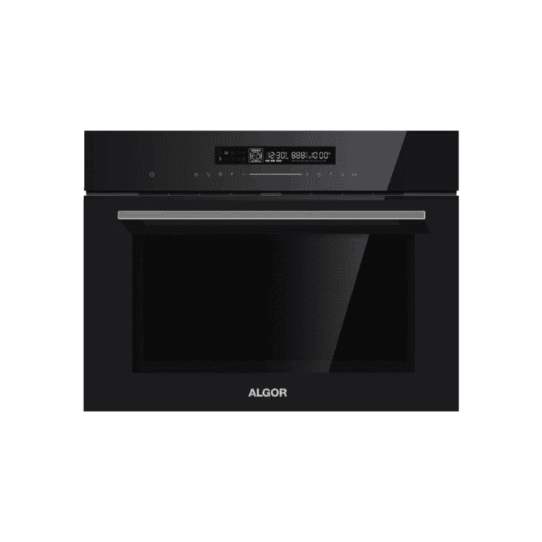 High-end black smart oven with digital touchscreen controls, modern design, perfect for premium kitchen appliances and cooking appliances.