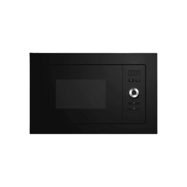 High-end black built-in microwave oven with digital controls, sleek design, and digital display, perfect for modern kitchens. Ideal for cooking, reheating, and convenience in contemporary kitchen setups.