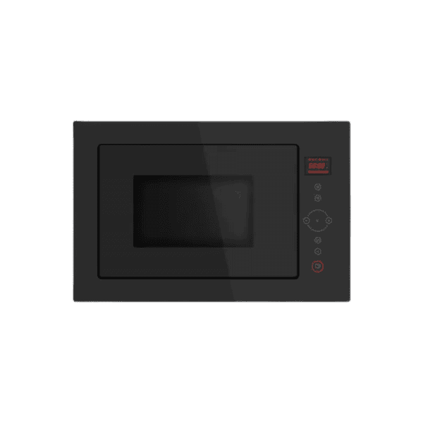 High-end black microwave oven with digital display and control panel, perfect for modern kitchen appliances, easy to use for cooking, reheating, and baking. Compact design enhances kitchen decor.