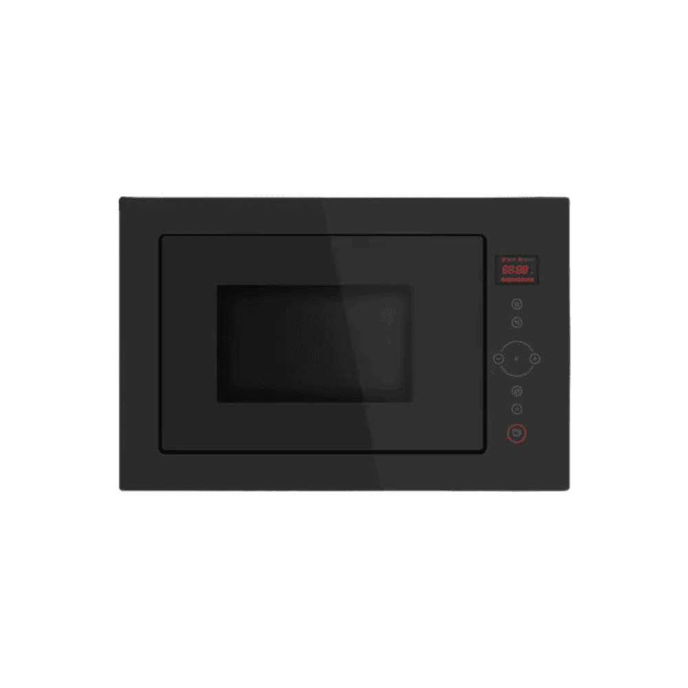 High-end black microwave oven with digital display and control panel, perfect for modern kitchen appliances, easy to use for cooking, reheating, and baking. Compact design enhances kitchen decor.
