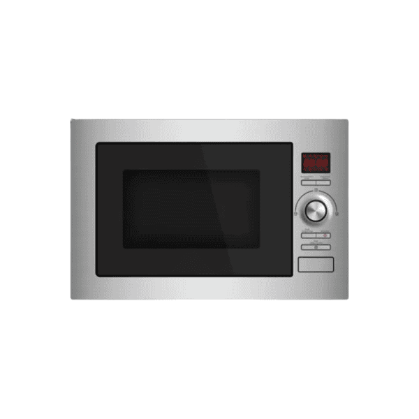 1. Stainless steel microwave oven with digital display and control panel for modern kitchen use.