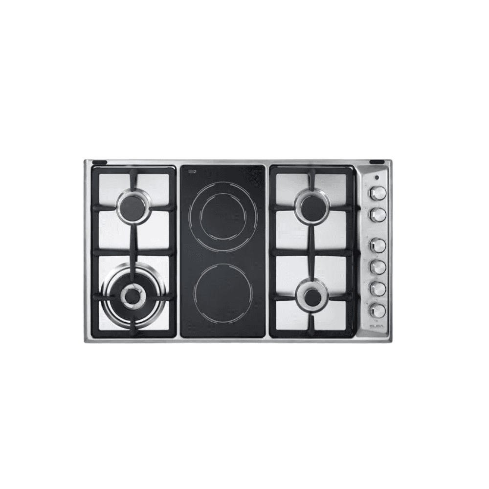Gas stove with stainless steel finish, four burners, and control knobs for professional kitchen use. Durable, high-performance cooktop ideal for modern kitchens and culinary enthusiasts.
