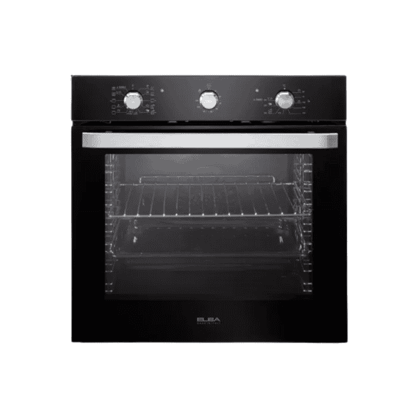 Built-in electric oven with stainless steel handle, digital controls, and glass door, ideal for modern kitchen appliances and cooking needs.