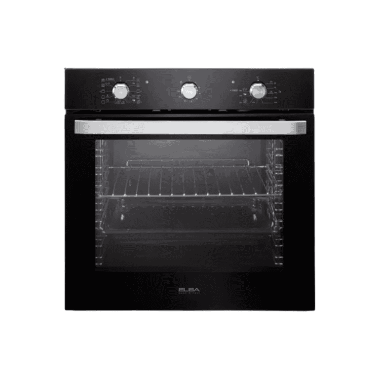 Built-in electric oven with stainless steel handle, digital controls, and glass door, ideal for modern kitchen appliances and cooking needs.