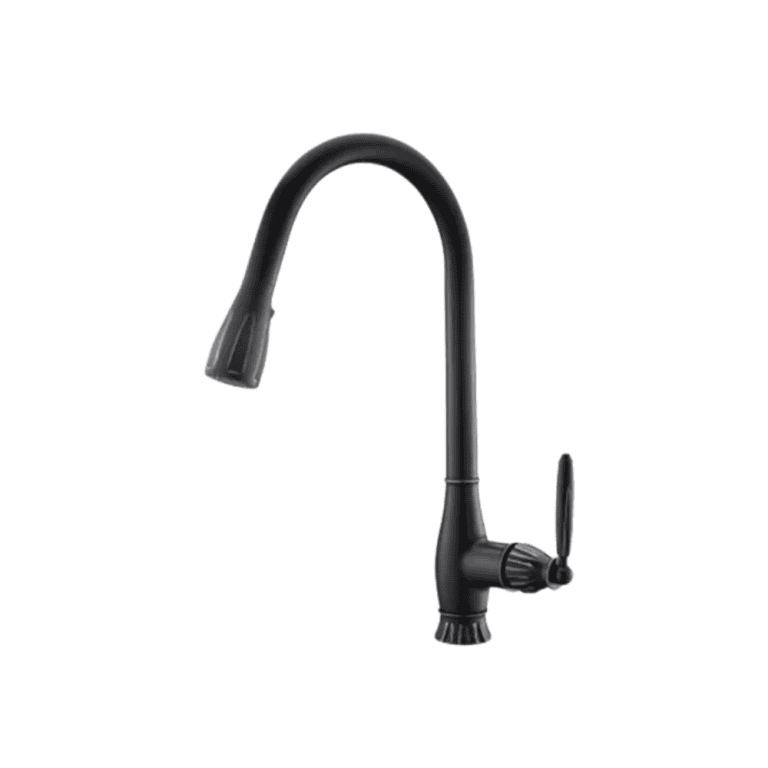 Sleek black kitchen faucet with vintage copper accents, high-arc spout, and single handle for modern and farmhouse kitchen decor. Perfect for stylish and functional kitchen upgrades.