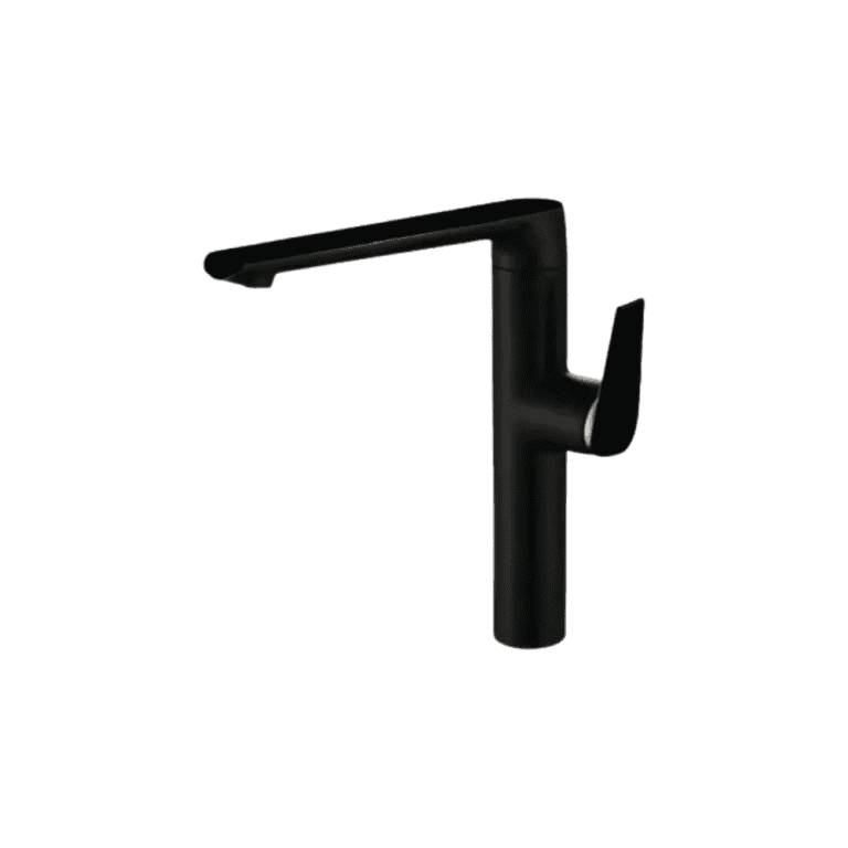 Black modern kitchen faucet with sleek design and matte finish, perfect for stylish kitchen renovations and high-quality plumbing fixtures.