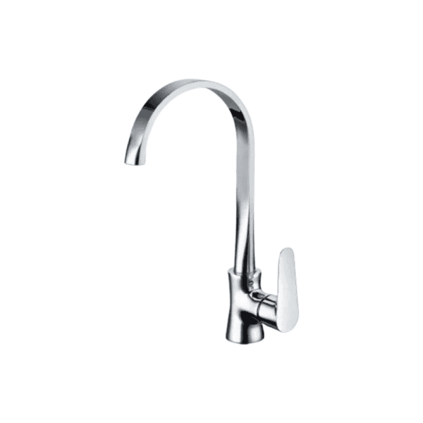 Brushed nickel kitchen faucet with high arc spout and single handle, modern and durable design for kitchen sink.