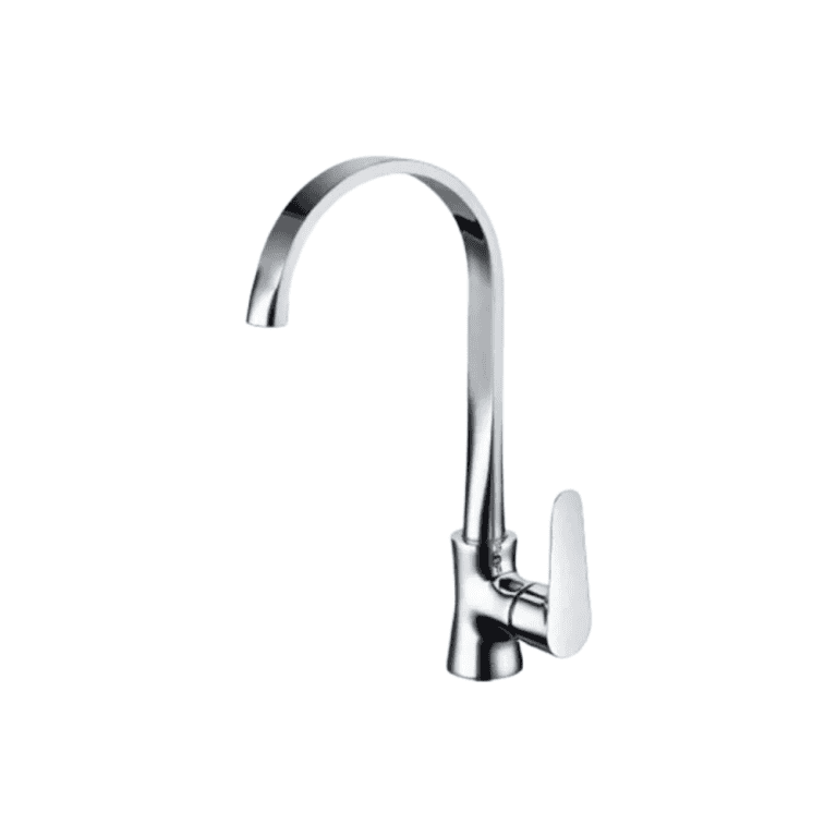 Brushed nickel kitchen faucet with high arc spout and single handle, modern and durable design for kitchen sink.