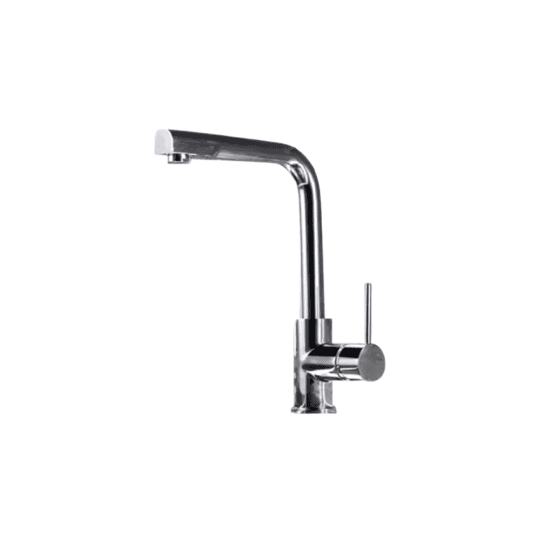 Stainless steel kitchen sink faucet with modern design, high-arc spout, and single handle for easy temperature and flow control. Perfect for kitchen remodeling or new installations.