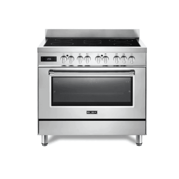 Gas range stove with oven and digital display, stainless steel kitchen appliance for cooking and baking, modern and durable kitchen oven, professional-grade cooking equipment, kitchenbypro.com.