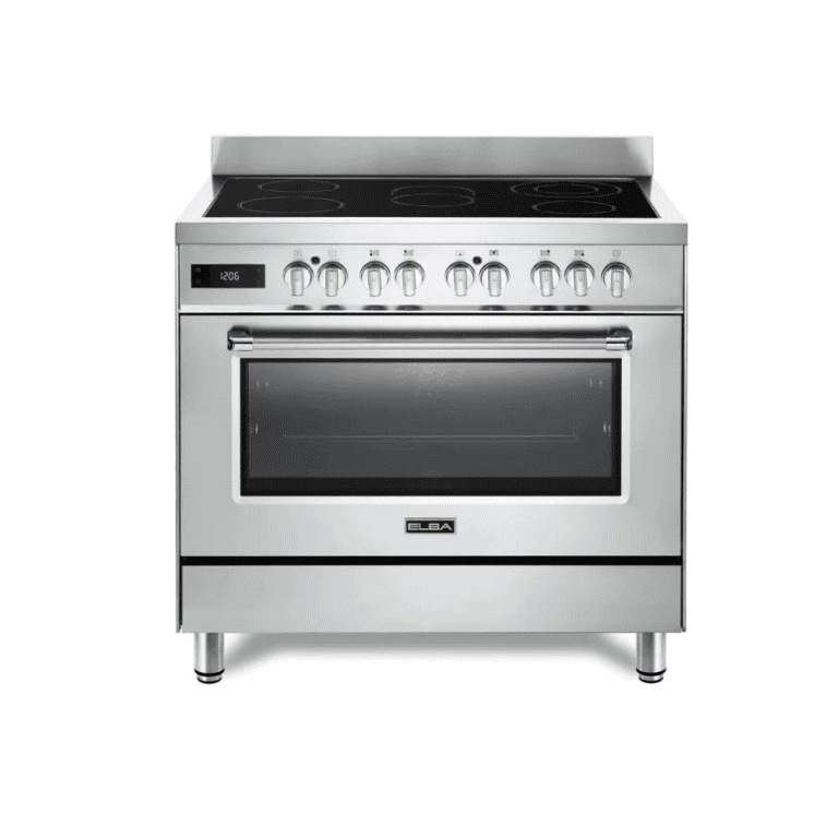 Gas range stove with oven and digital display, stainless steel kitchen appliance for cooking and baking, modern and durable kitchen oven, professional-grade cooking equipment, kitchenbypro.com.