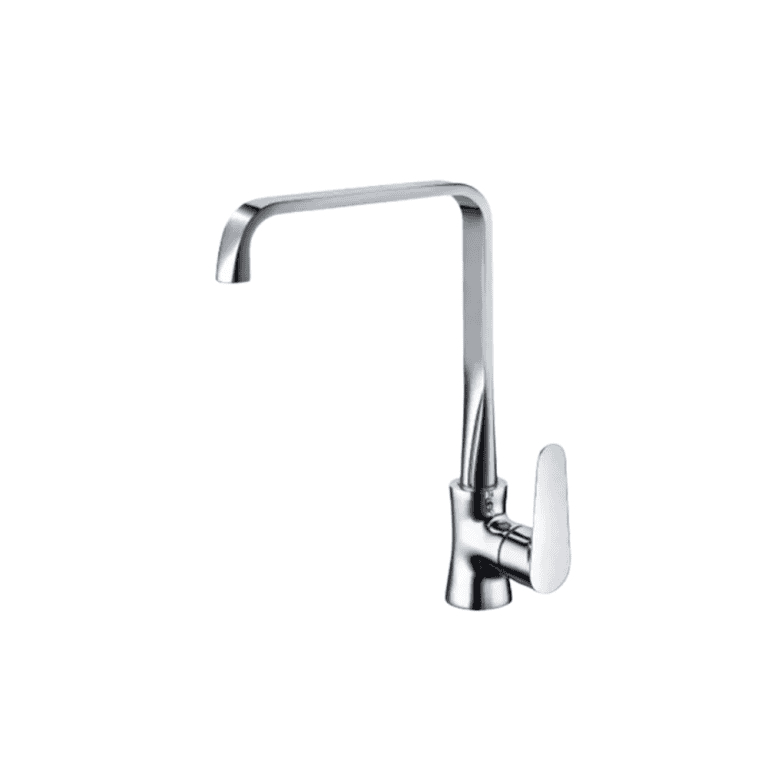 Brushed nickel kitchen faucet with a sleek, modern design perfect for contemporary kitchens. Durable and easy to install, ideal for sink setups and water efficiency.
