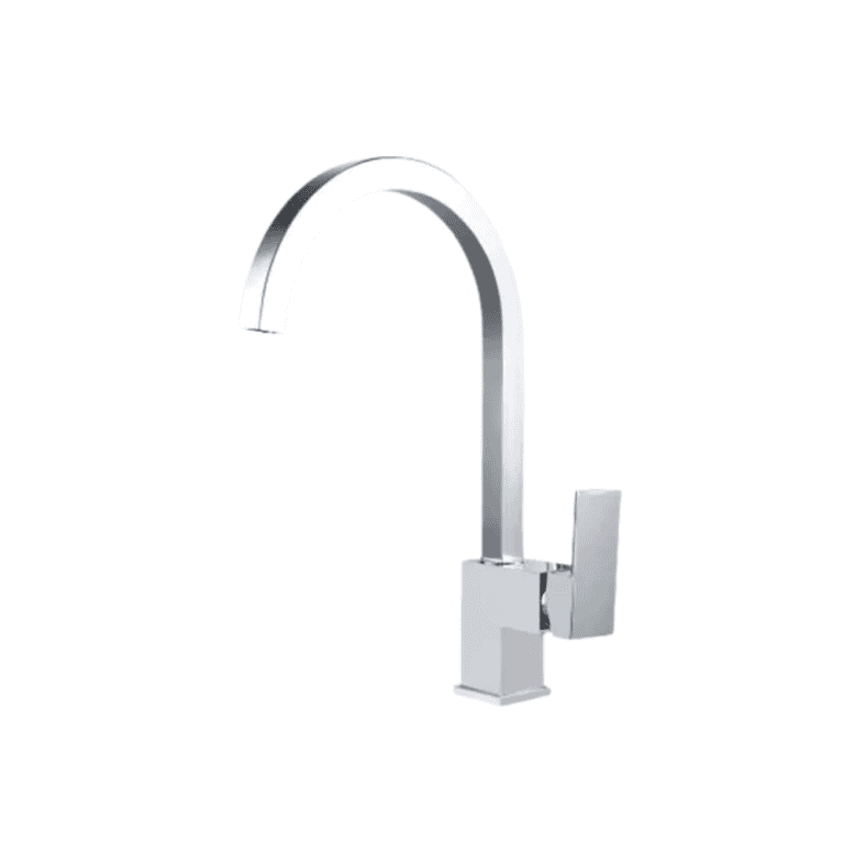 Brushed nickel modern kitchen faucet with high arc spout and single handle, sleek design perfect for contemporary kitchen remodels and installation.
