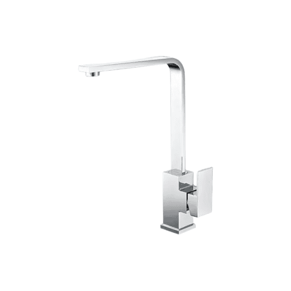 Sleek modern chrome kitchen faucet with a minimalist design, perfect for contemporary kitchen remodels and high-end kitchen decor.