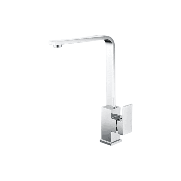 Sleek modern chrome kitchen faucet with a minimalist design, perfect for contemporary kitchen remodels and high-end kitchen decor.