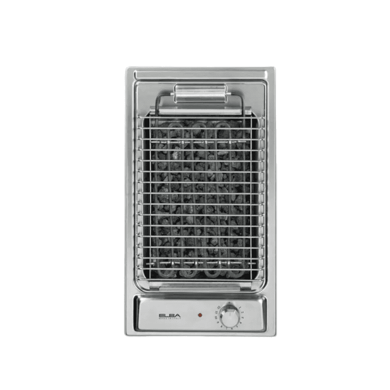Stainless steel commercial-grade charcoal grill with adjustable temperature control, perfect for outdoor cooking and BBQs. Durable and easy to clean, ideal for restaurant or home use.